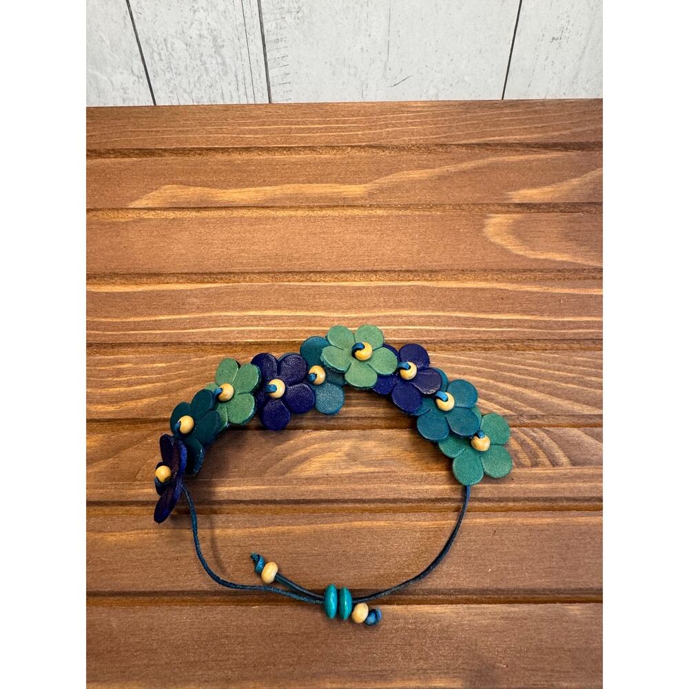 Handmade Genuine Leather Blue Flower Bracelet Blue Boho Daisy Bracelet NEW